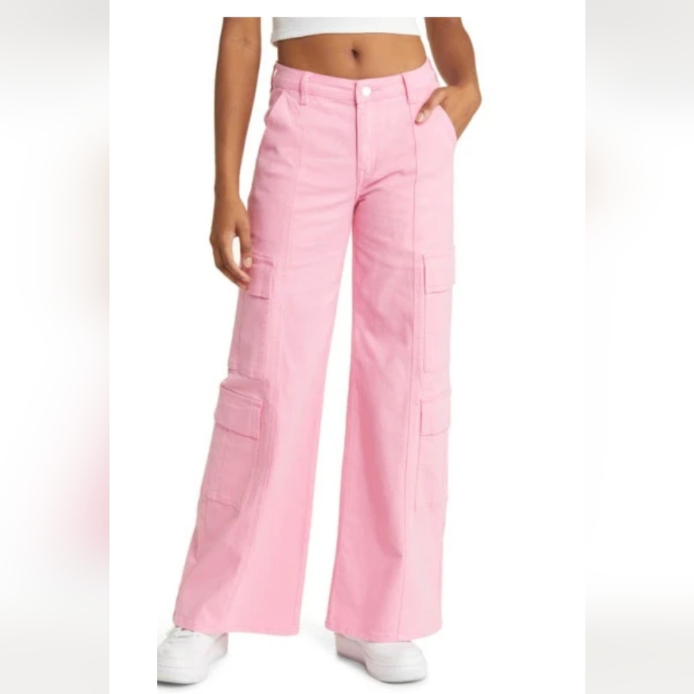 Prosperity Denim High Waist Wide Leg Cargo Jeans in PinkProsperity Denim